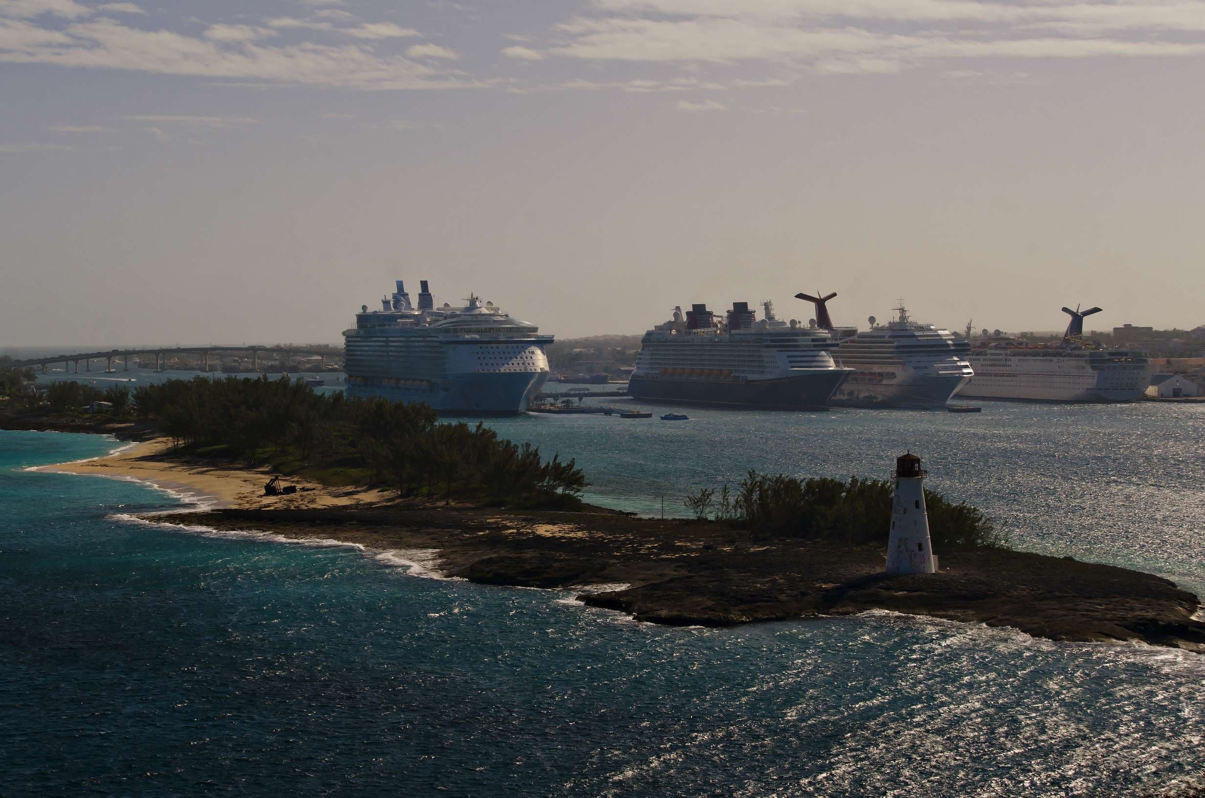 Cruise ships in Nassau Harbor; used as regional Caribbean cruise imagery.
