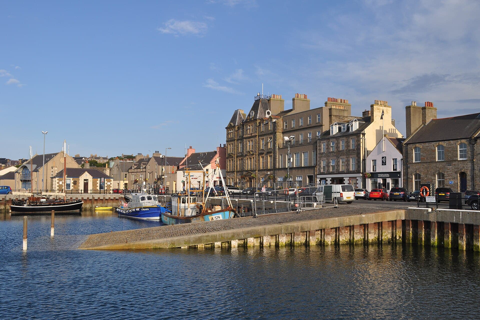 Boats moored in Kirkwall Harbour, Orkney.